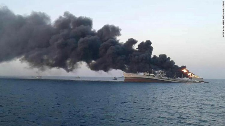 Iranian naval vessel sinks in Gulf of Oman after fire
