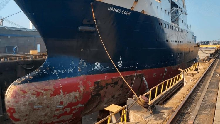 RRS James Cook completes rudder overhaul at Damen Shiprepair Amsterdam