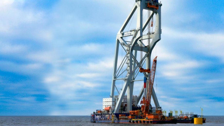 Heavy lift installation vessel Svanen installs first monopile at Baltic Power wind farm